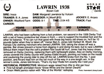 1991 Horse Star Kentucky Derby #64 Lawrin Back